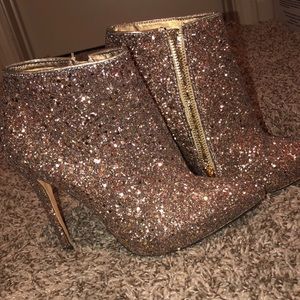 Gold Sequin Heeled Booties